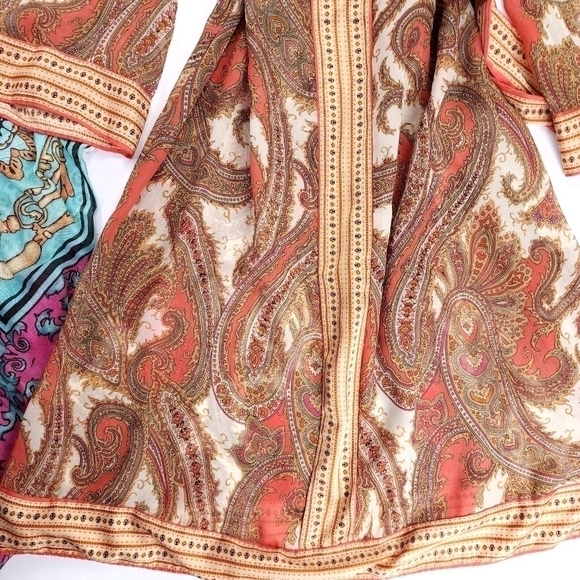 🔴 New York Company Sheer Brown Tan Orange Belted Dress Sz XL - Picture 5 of 10